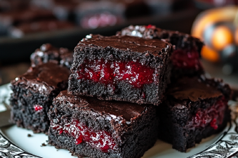 Black Brownies with Gooey Jam Filling