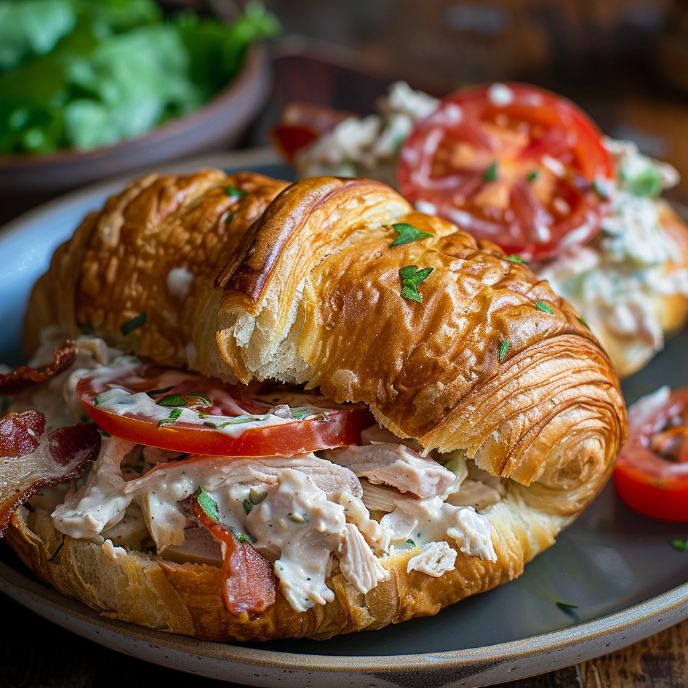 Chicken Salad Croissant with Bacon and Sliced Tomato