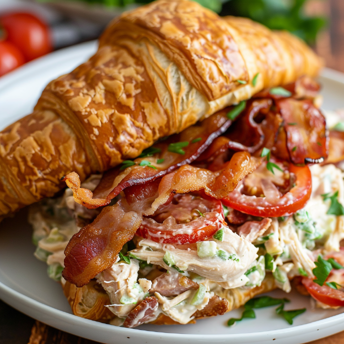 Chicken Salad Croissant with Bacon and Sliced Tomato