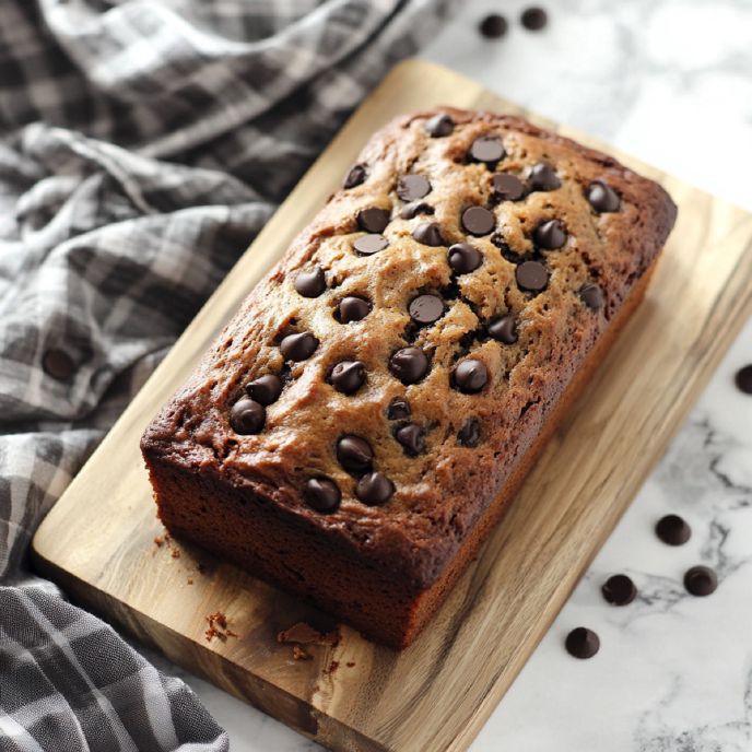 Banana Bread with Sour Cream on a Cutting Board