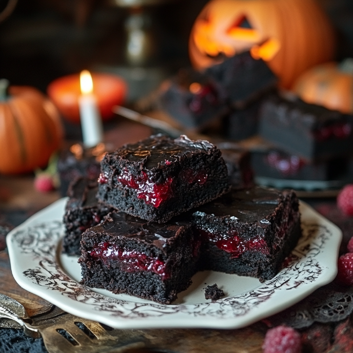 Black Brownies with Gooey Jam Filling