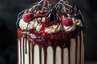 Dark Chocolate Cake with Oozing Raspberry "Blood"