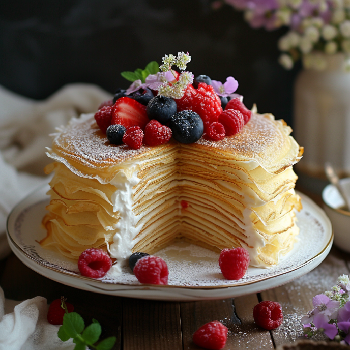 Crepe Cake with Mascarpone Cream filling