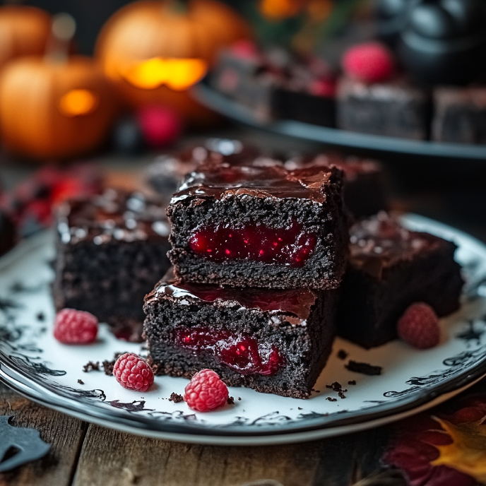 Black Brownies with Gooey Jam Filling