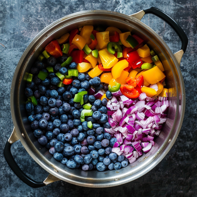 Habanero and Blueberry Hot Sauce Ingredients in a pot