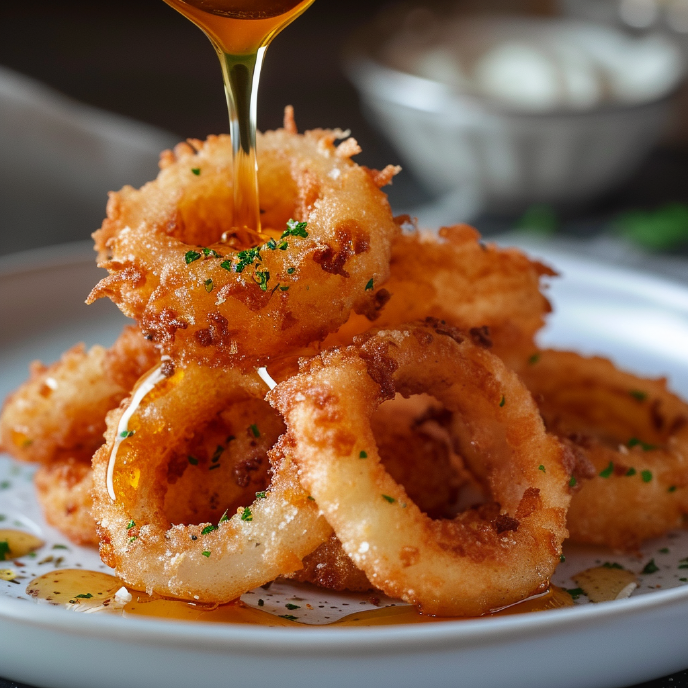 Crispy Onion Rings wth Hot Honey