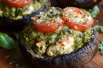 Pesto Chicken Stuffed Portobellos