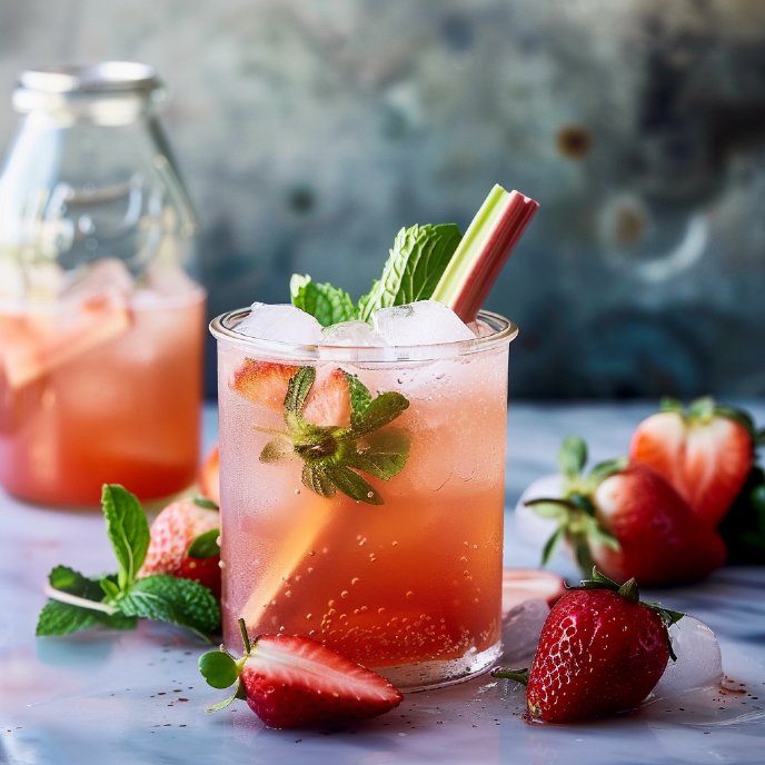 Rhubarb Strawberry Bourbon Smash