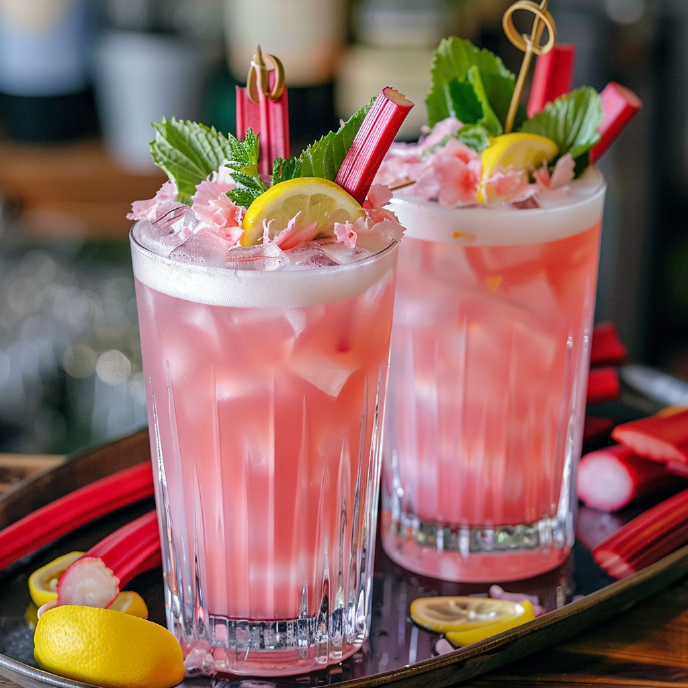 Rhubarb Gin Fizz cocktails