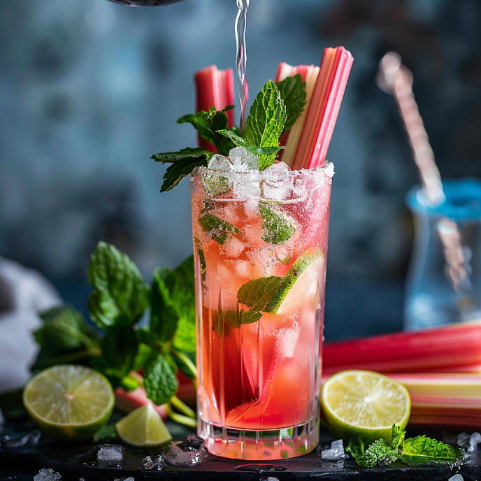 Rhubarb Mojito topped up with club soda