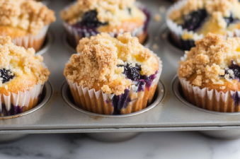 Sourdough Blueberry Muffins with Crumb Topping