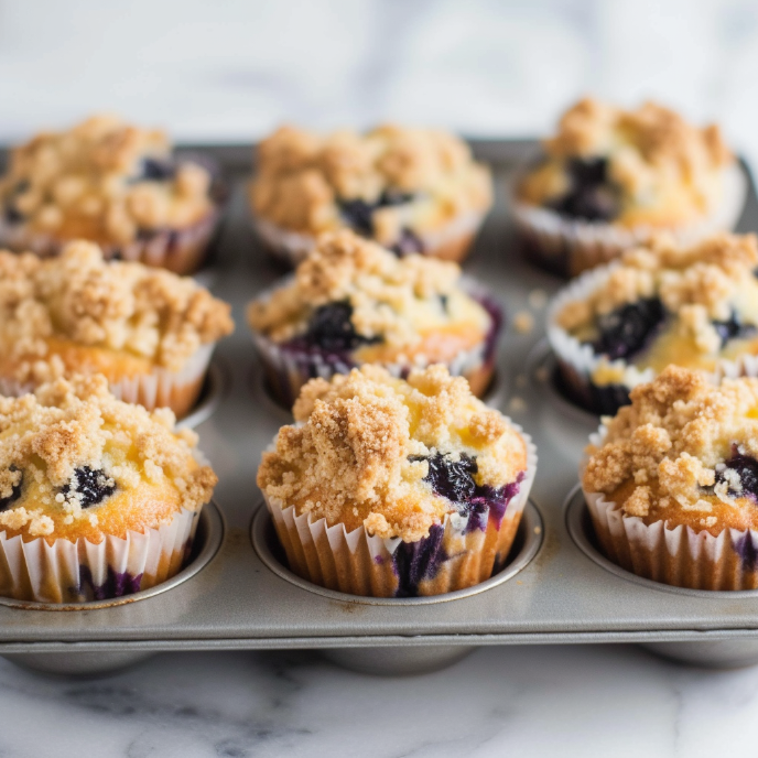 Sourdough Blueberry Muffins with Crumb Topping