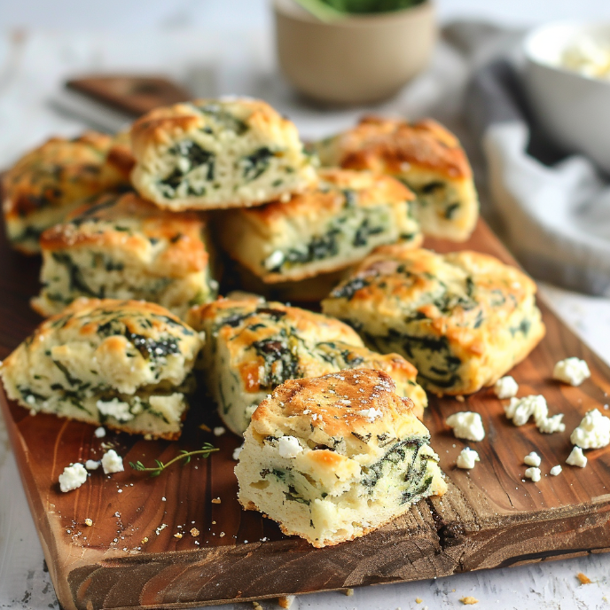 Spinach and Feta Scones on a chopping board