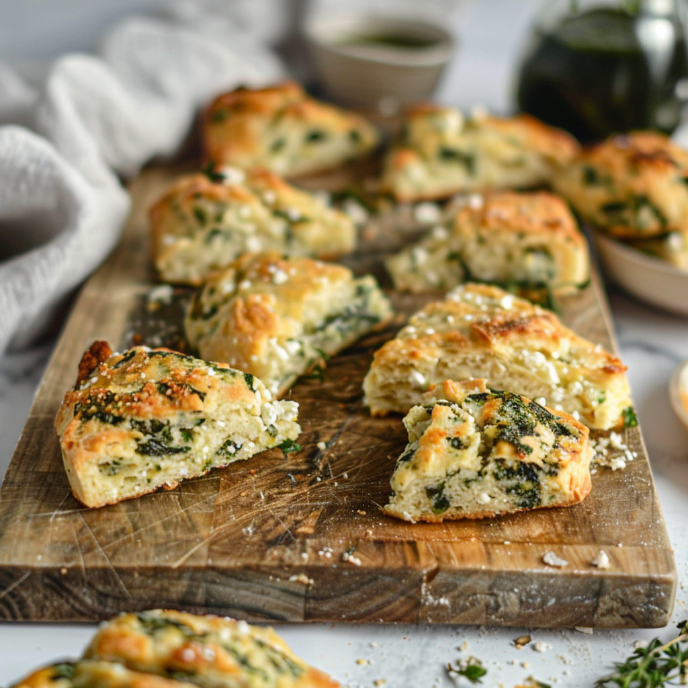 Spinach and Feta Scones on a chopping board