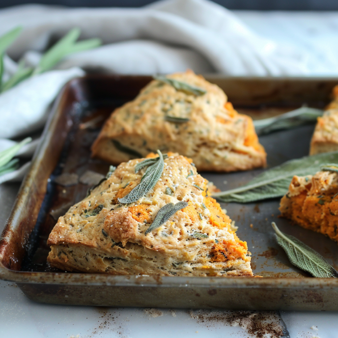 Sweet Potato and Sage Scones, close up on a baking tray