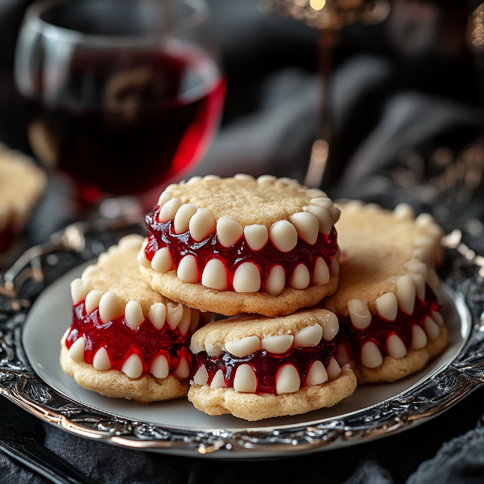 Vampire Teeth Sandwich Cookies on a plate