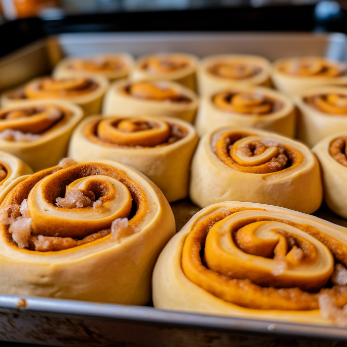 Pumpkin cinnamon rolls ready for the oven